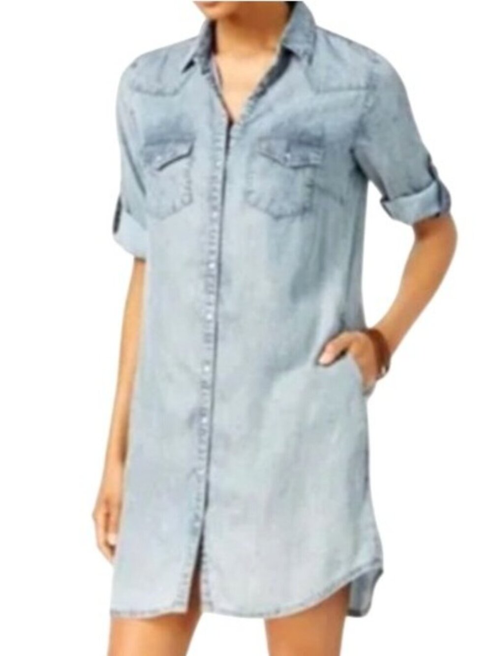 Kut Women's Sz XL Kloth Striped Button-Down Tunic Dress With Roll-Tab Sleeves